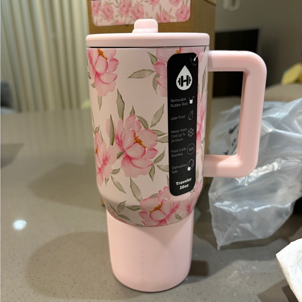 BNWT 20 oz Hydrojug Jessica Floral Peony Tumbler Traveler